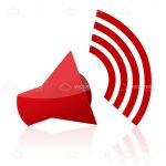 Red Loudspeaker Icon with Sound Waves